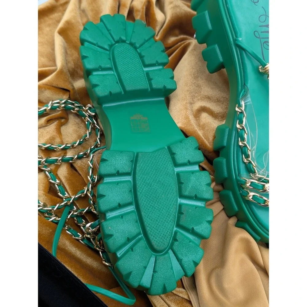 So Me Jossi Emerald Green Chunky Lug Sole Chain Platform Sandals Size 11 💚